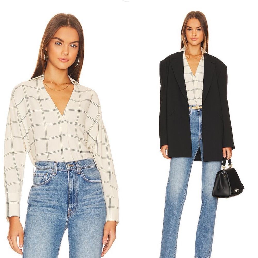 NWT Vince long sleeve vneck blouse ~pale oat | size large